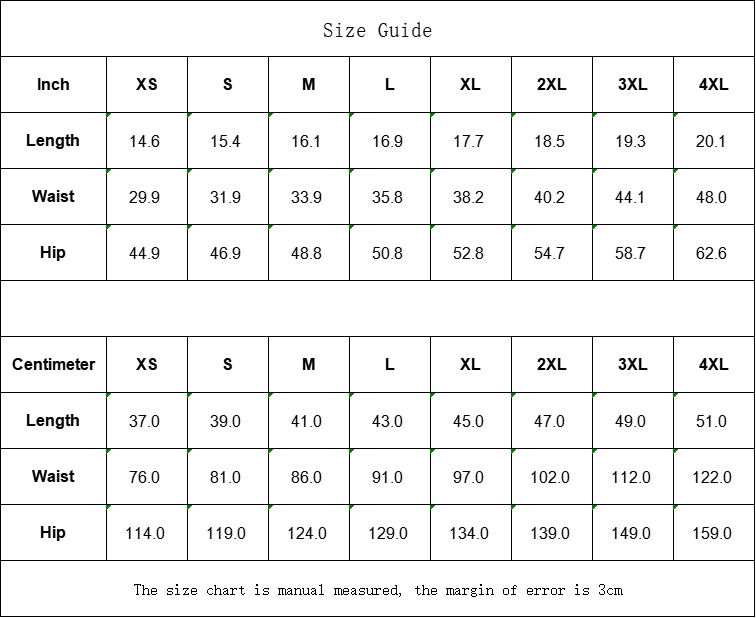 Neva Saw It Coming Shorts size chart