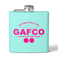 Drunken Master 6 oz stainless steel flask by GAFCO, front view