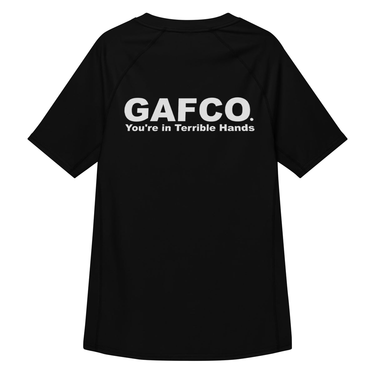 Fundamentals black BJJ rash guard by GAFCO, back view
